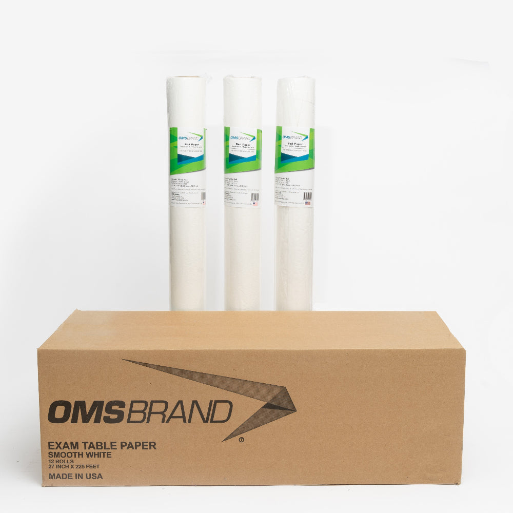 OMS BRAND - Bed Paper for Patient Bed & Massage Table 225' feet (68.5m). 12 Rolls.