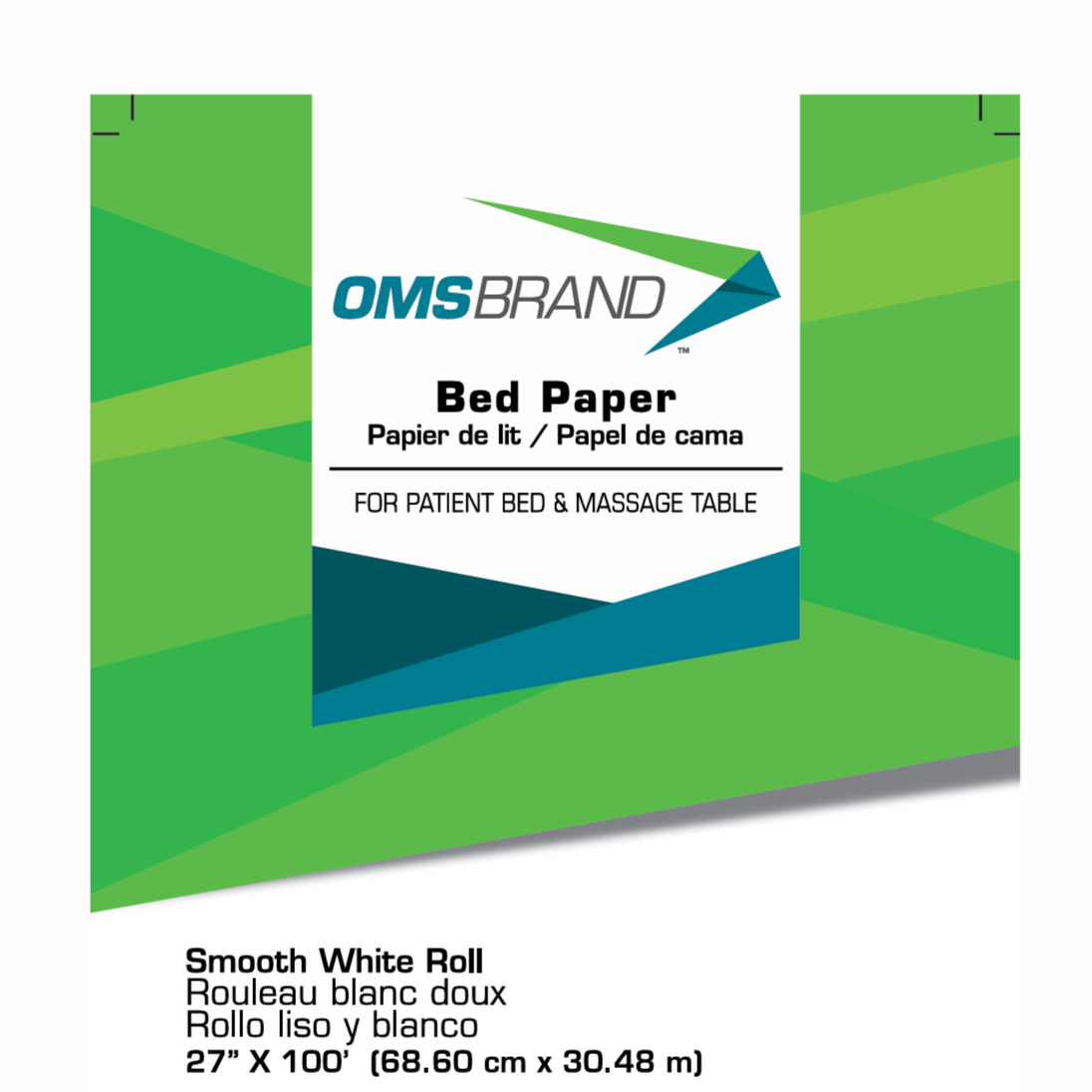 OMS BRAND - Bed Paper for Patient Bed & Massage Table 100' feet (30.48m). 12 Rolls.