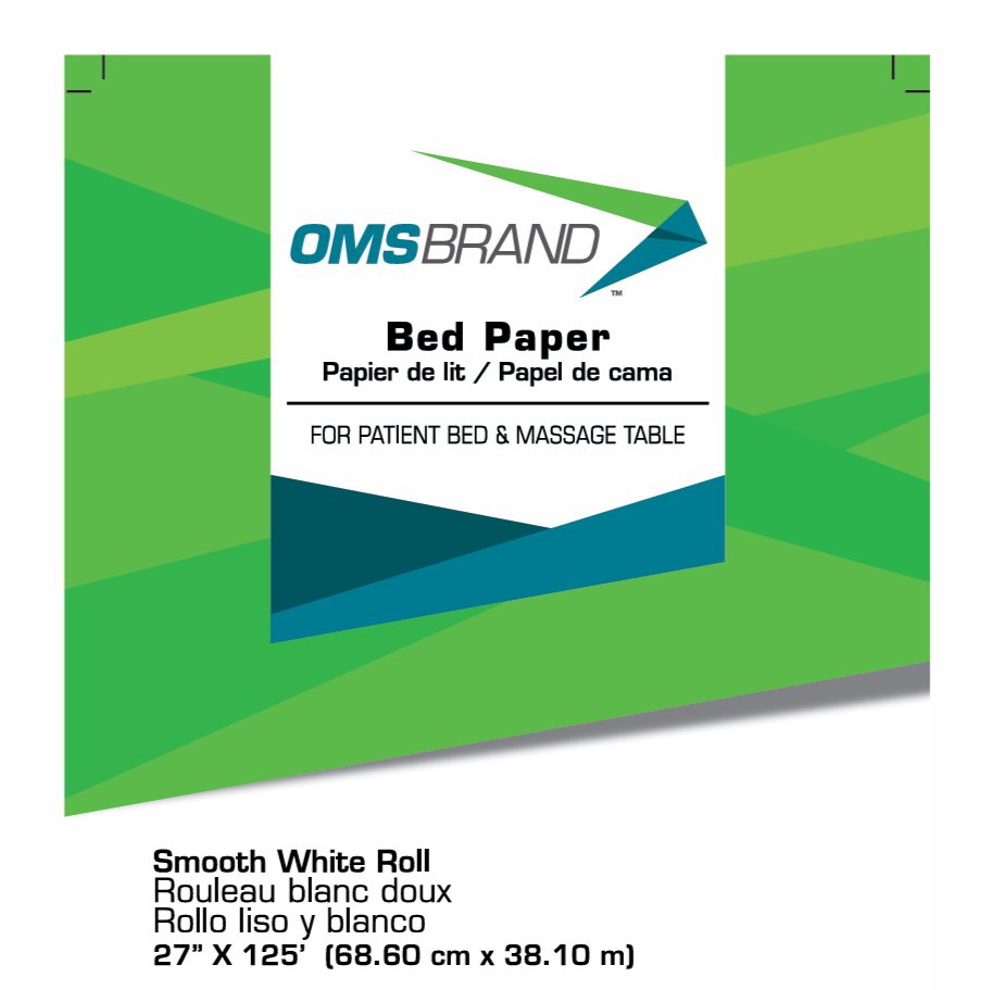 OMS BRAND - Bed Paper for Patient Bed & Massage Table 125' feet (38.1m). 12 Rolls.